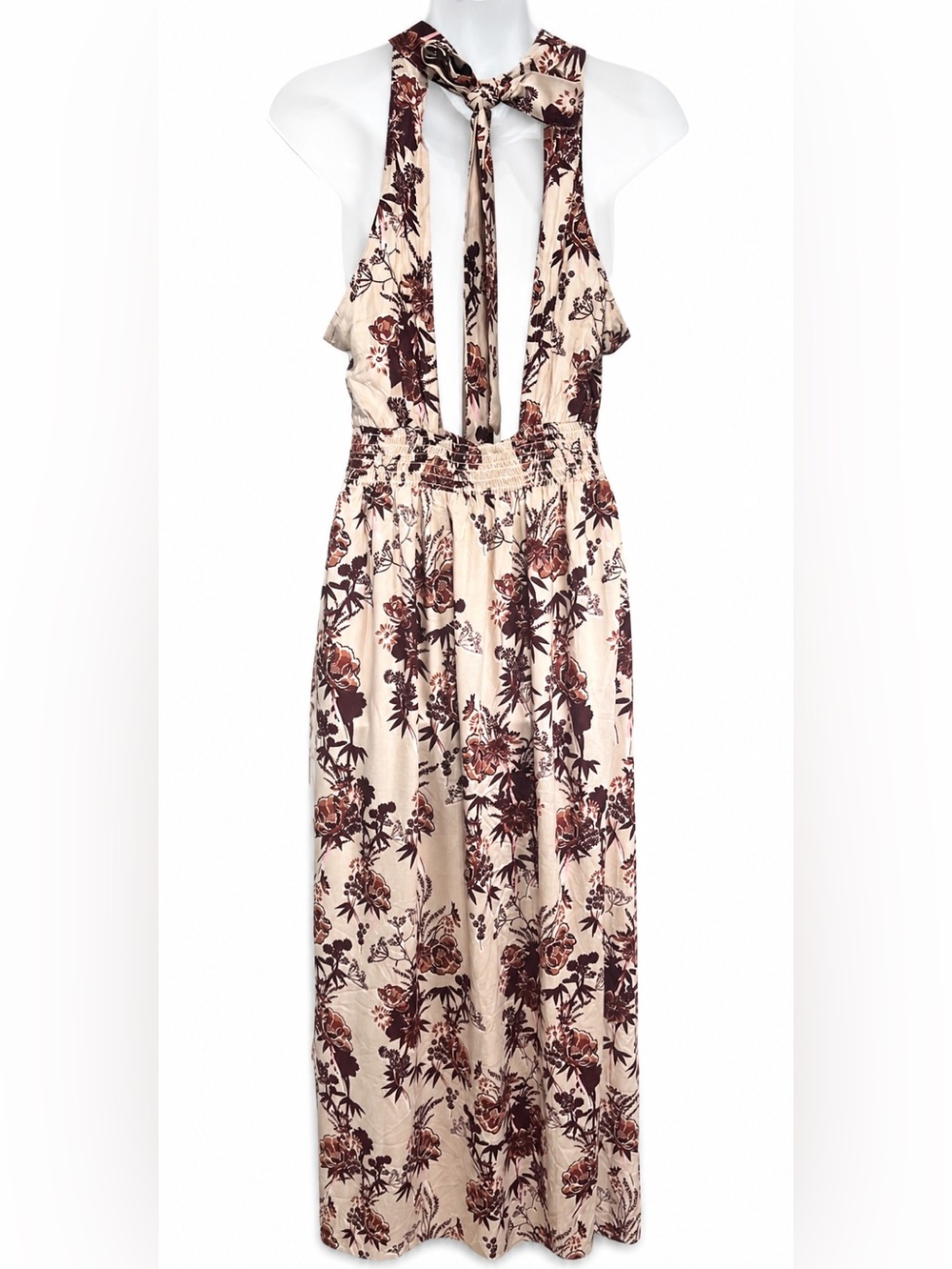 Angie NWT Medium Floral Halter Maxi Dress Open Back Boho Rayon Slit - Picture 4 of 10